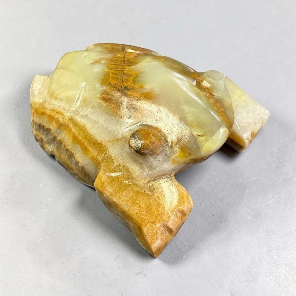 Vintage 4.25" Green Onyx Agate Marble Hand Carved Polished Frog Toad Paperweight